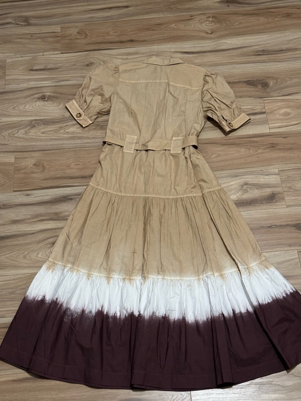 10 Crosby Derek Lam Beige Shirt Midi Dress with Ombre White-to-Brown Hem - Picture 3 of 3